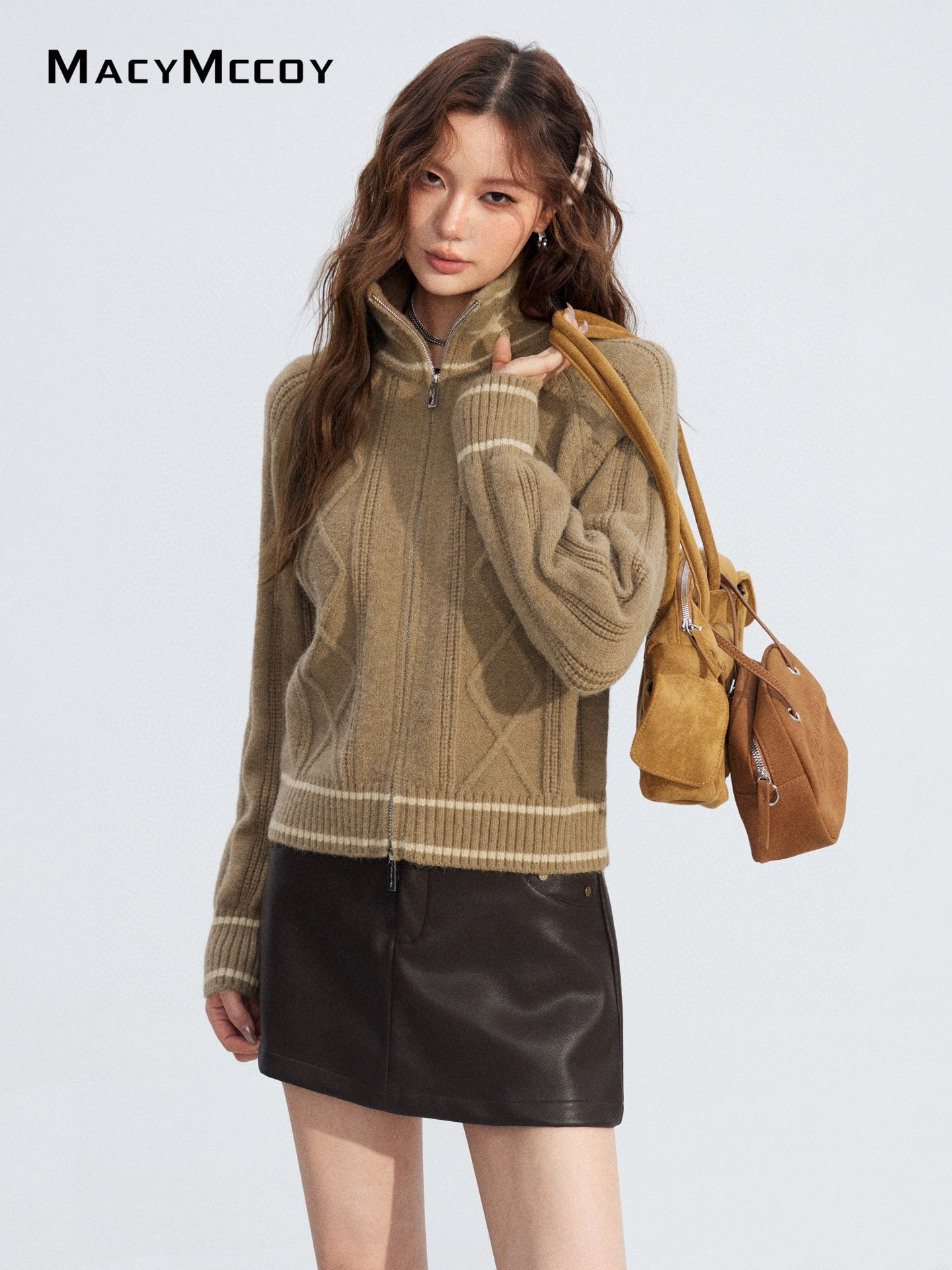 MacyMccoy MMC2025215 Contrast zip Fried Dough Twists sweater