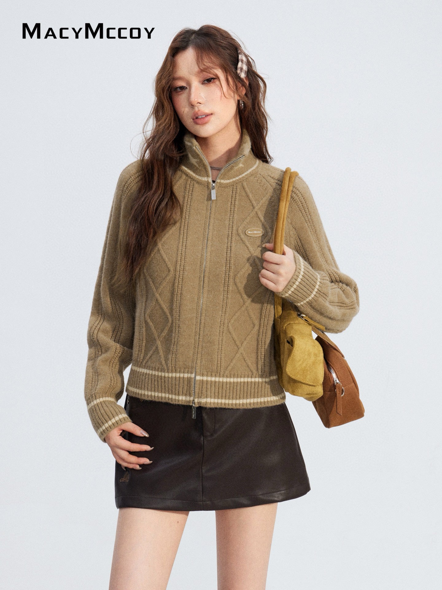 MacyMccoy MMC2025215 Contrast zip Fried Dough Twists sweater