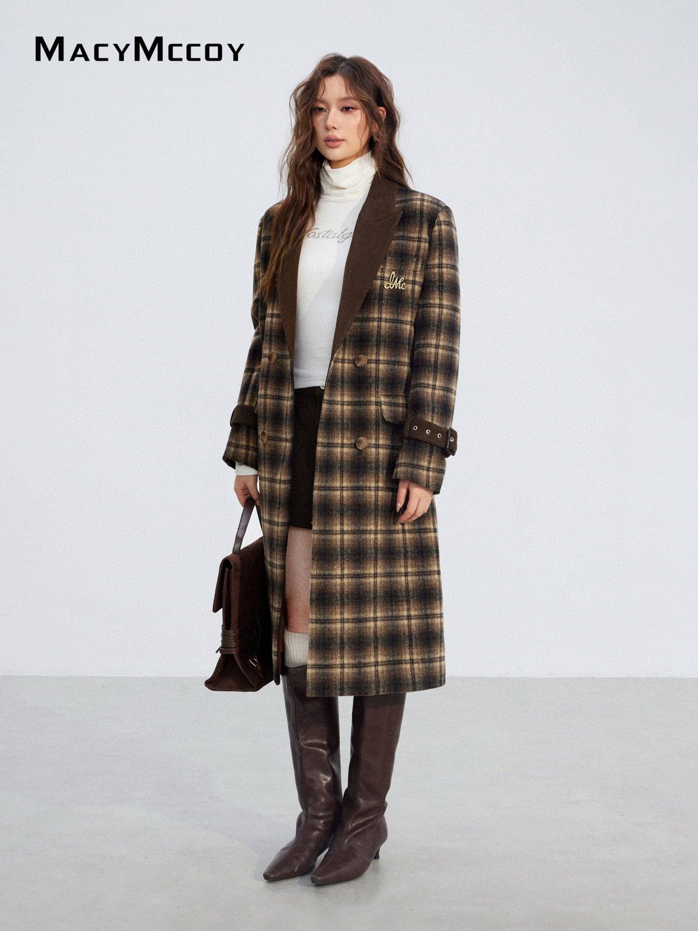 MacyMccoy MMC2025211 Plaid patchwork woolen coat