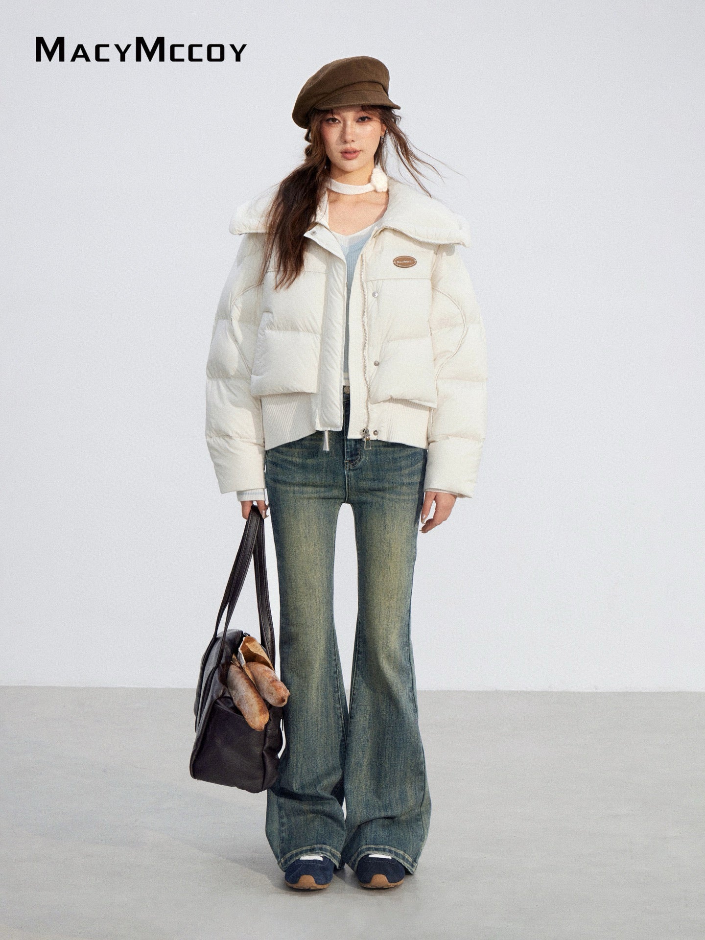 MacyMccoy MMC2025204 Large collar knitted spliced down jacket