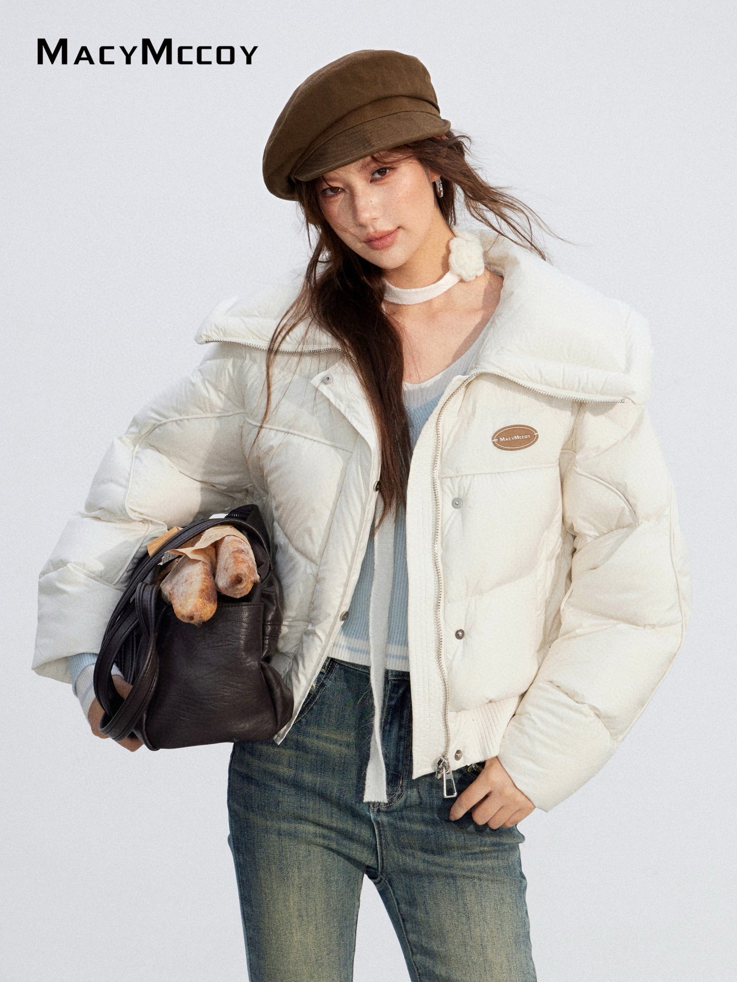 MacyMccoy MMC2025204 Large collar knitted spliced down jacket