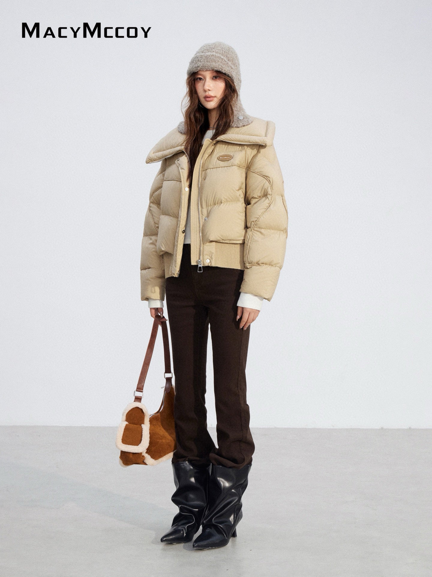 MacyMccoy MMC2025204 Large collar knitted spliced down jacket