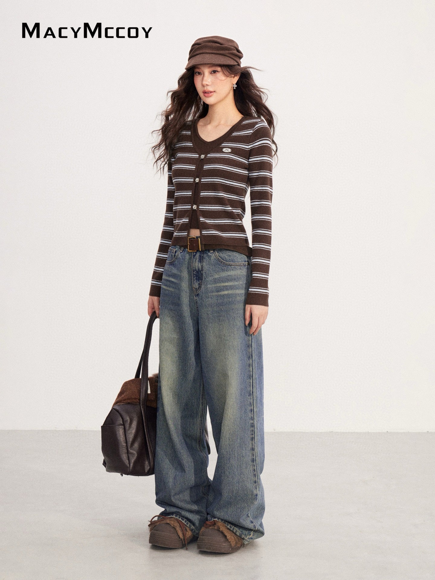 MacyMccoy MMC2025223 Fake two striped knitted tops