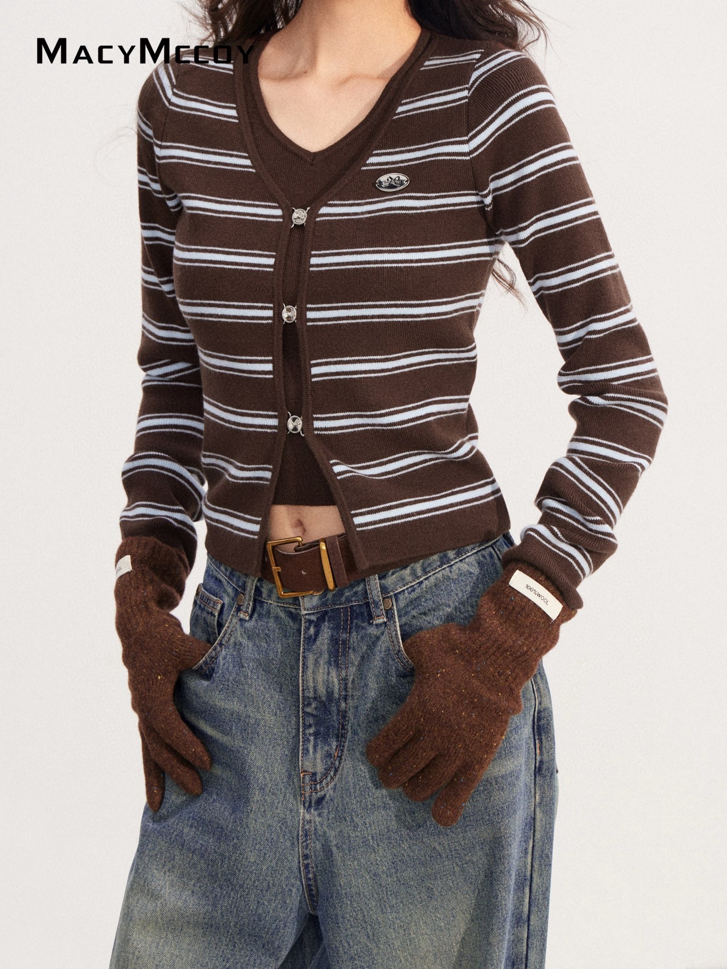 MacyMccoy MMC2025223 Fake two striped knitted tops