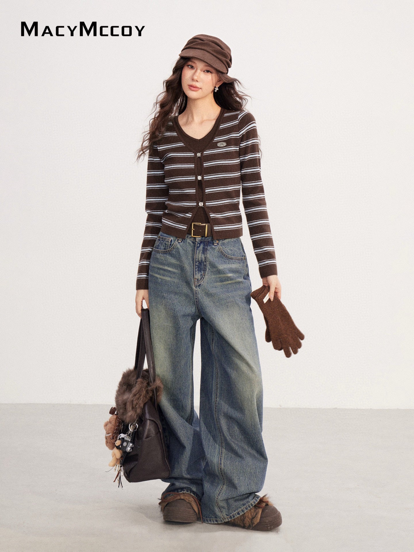 MacyMccoy MMC2025223 Fake two striped knitted tops