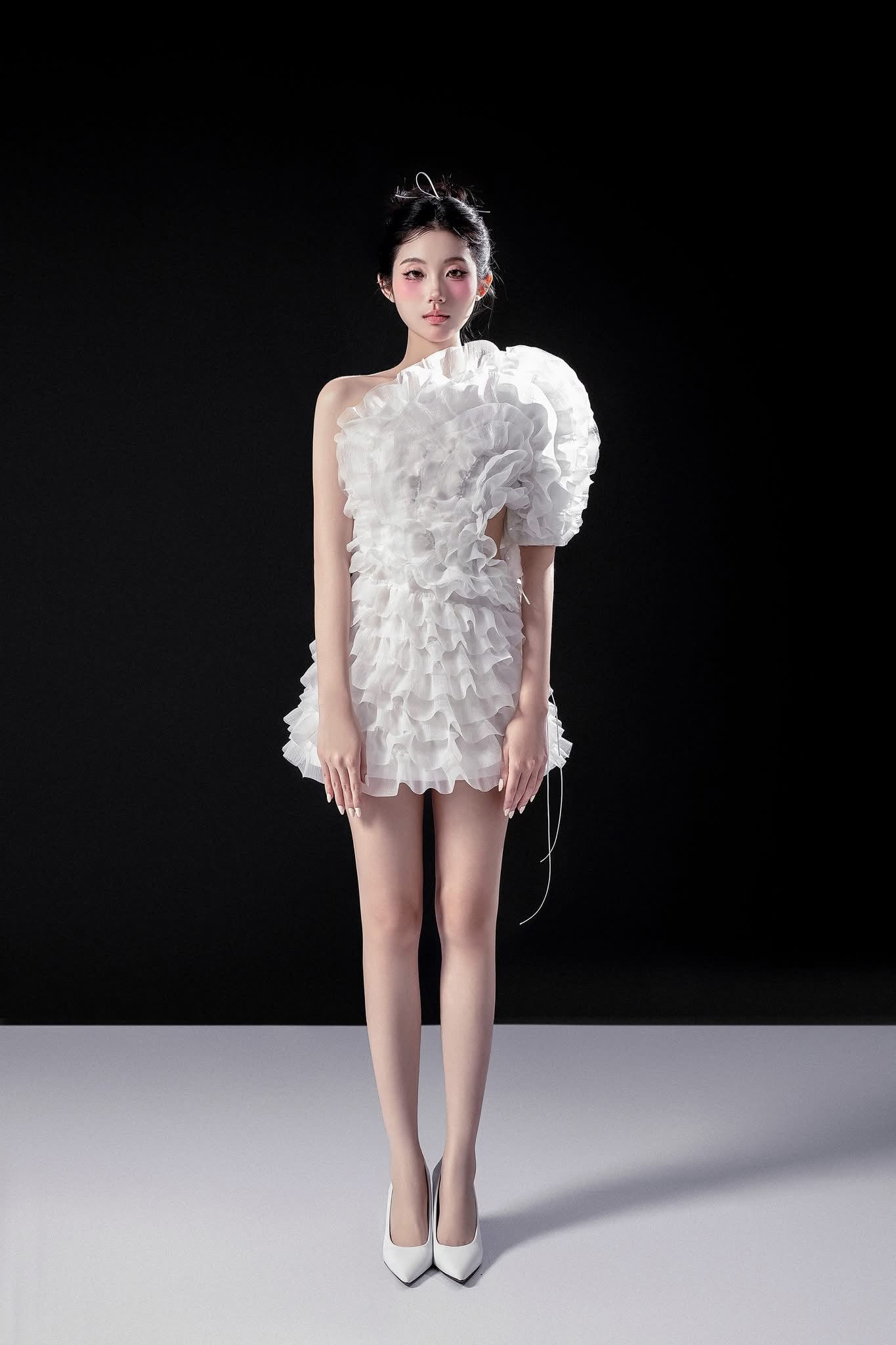 Raffiné ROSÉ ASYMMETRICAL RUFFLED MINI DRESS