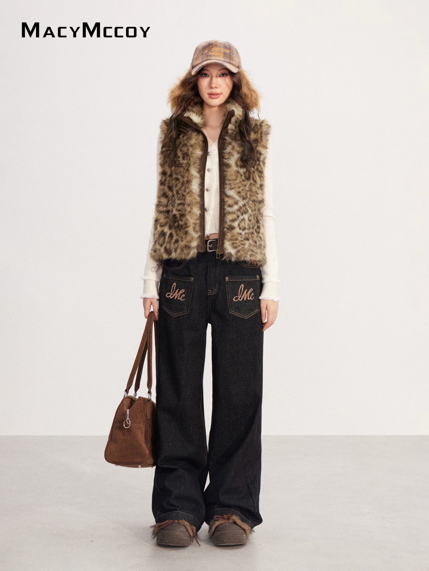 MacyMccoy MMC2025221 Leopard print patchwork plush vest