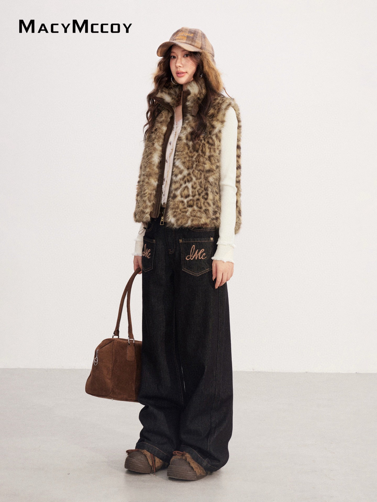 MacyMccoy MMC2025221 Leopard print patchwork plush vest