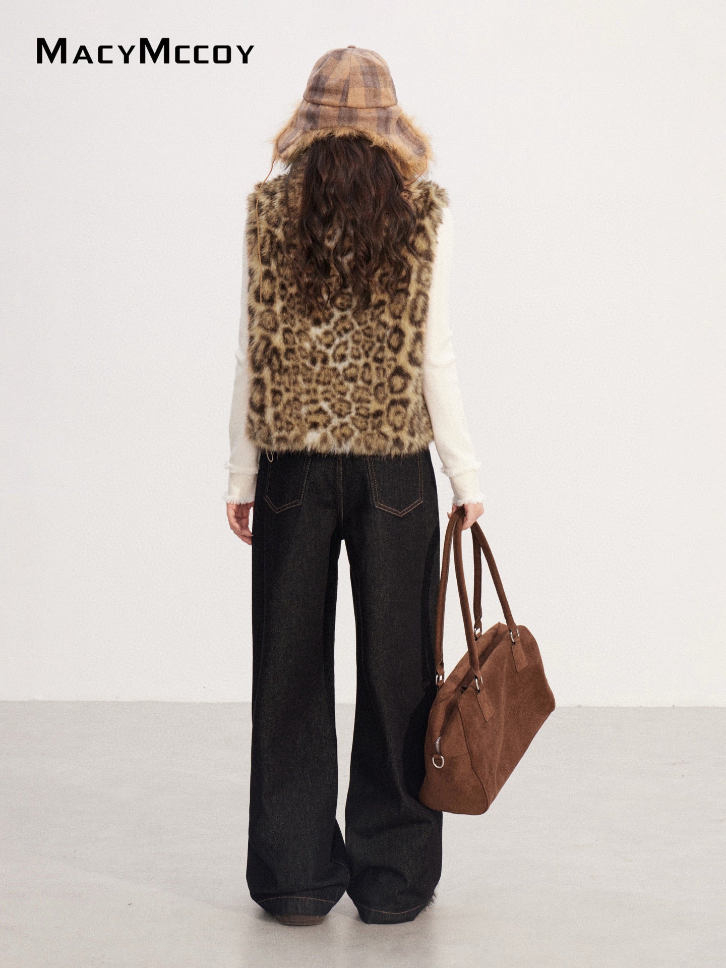 MacyMccoy MMC2025221 Leopard print patchwork plush vest
