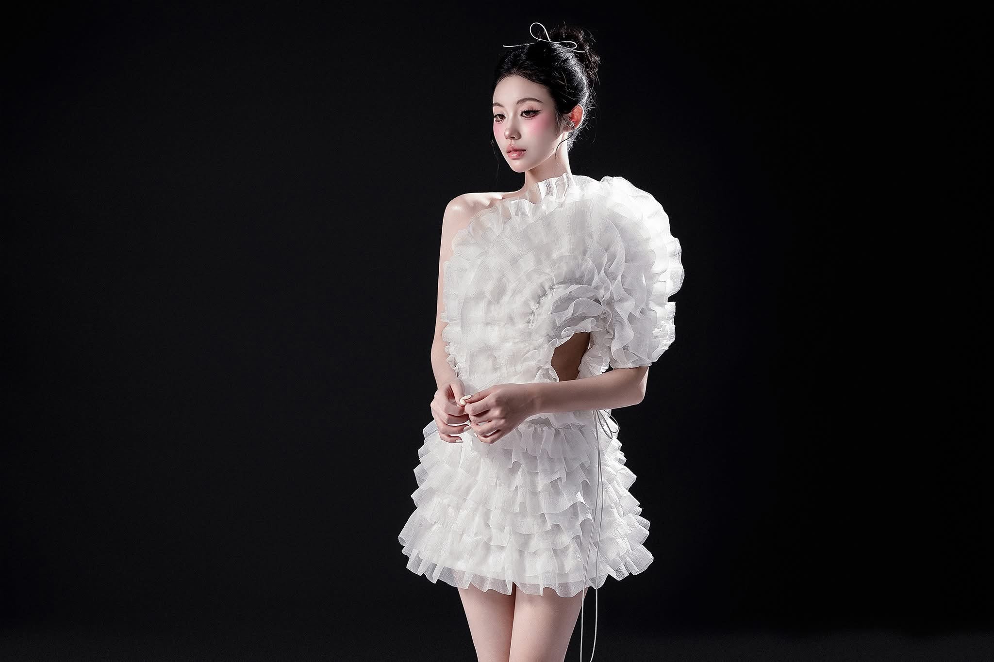 Raffiné ROSÉ ASYMMETRICAL RUFFLED MINI DRESS