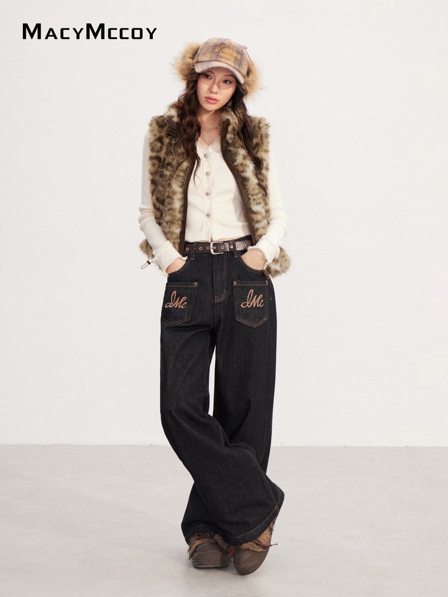 MacyMccoy MMC2025221 Leopard print patchwork plush vest