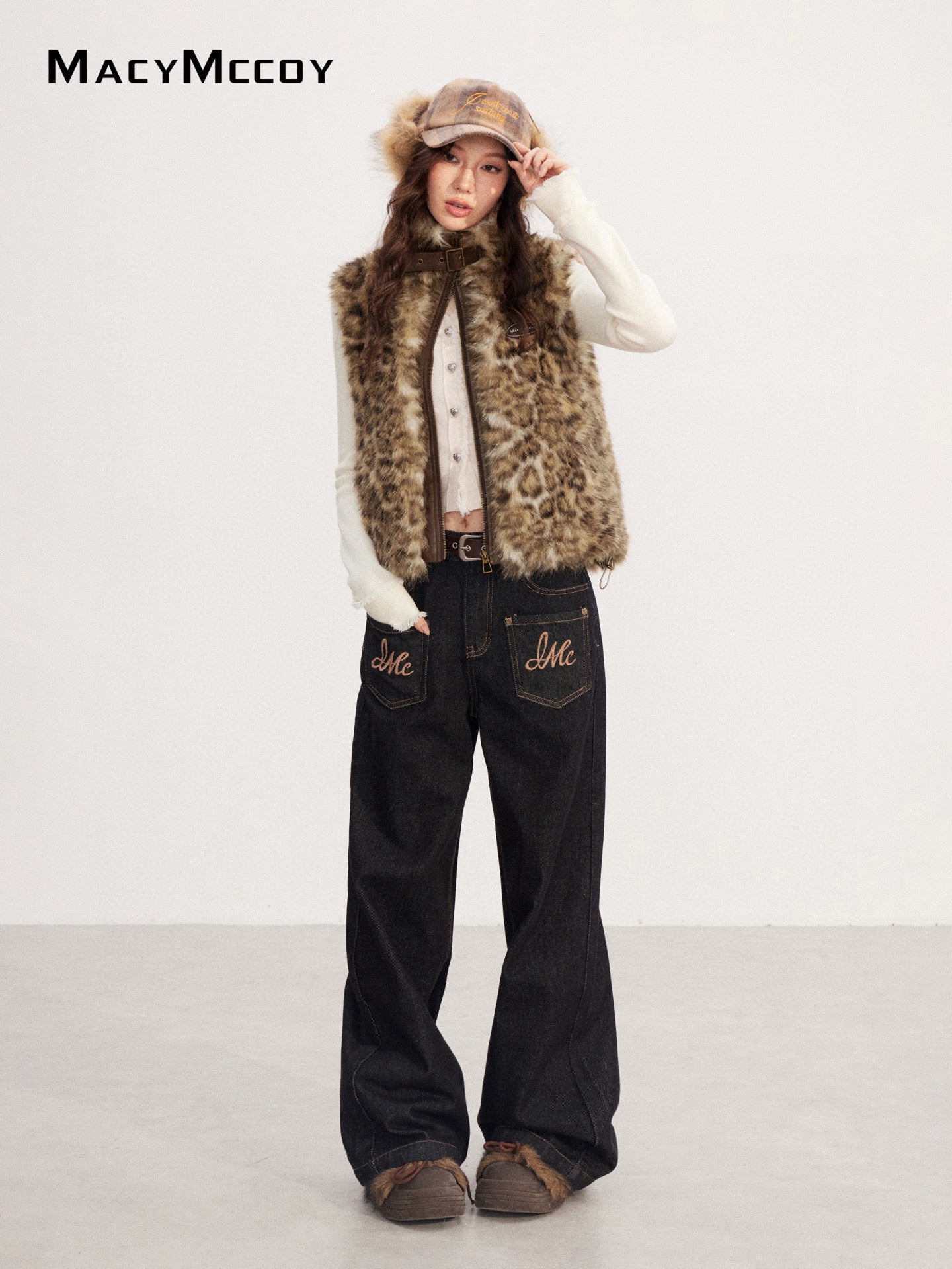 MacyMccoy MMC2025221 Leopard print patchwork plush vest