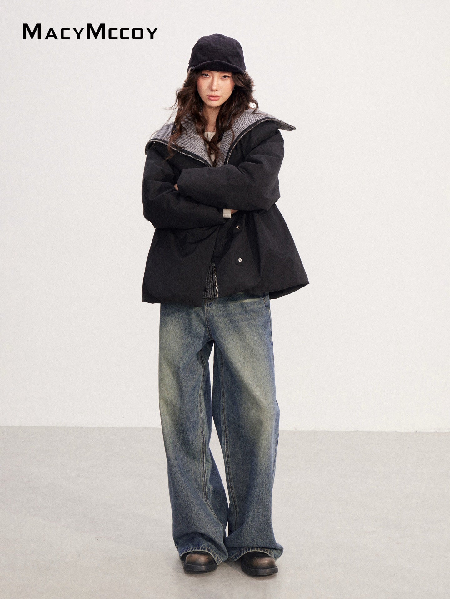 MacyMccoy MMC2025219 Big collar tied down jacket