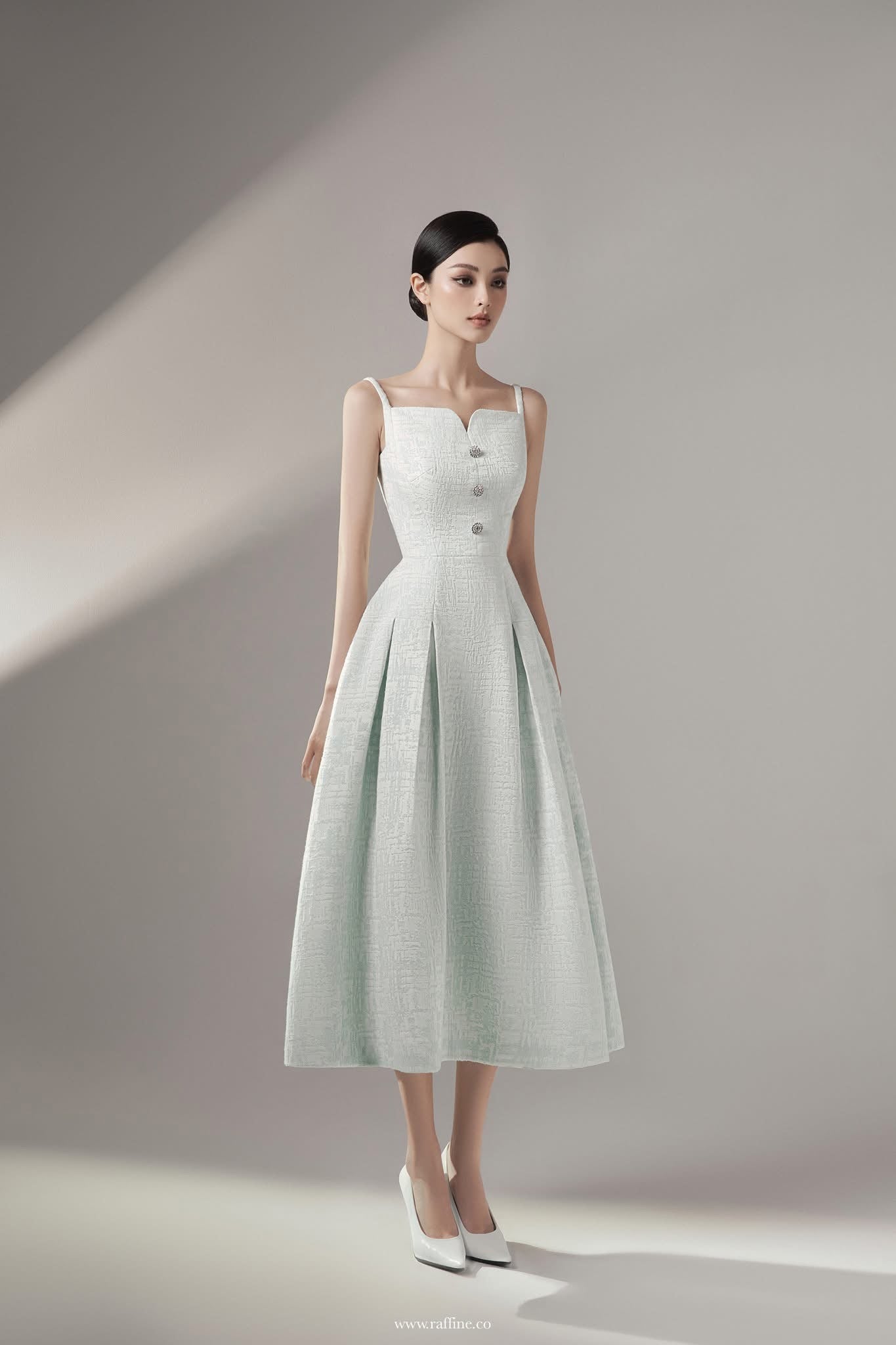 Raffiné ALOUETTE SIDE PLEATED MIDI SHIRTDRESS