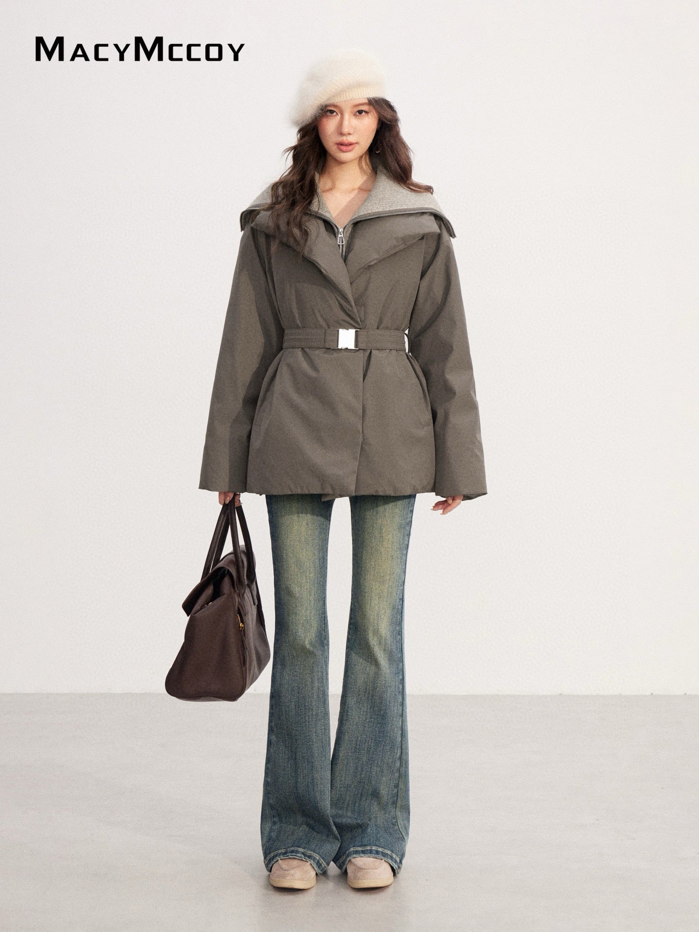 MacyMccoy MMC2025219 Big collar tied down jacket