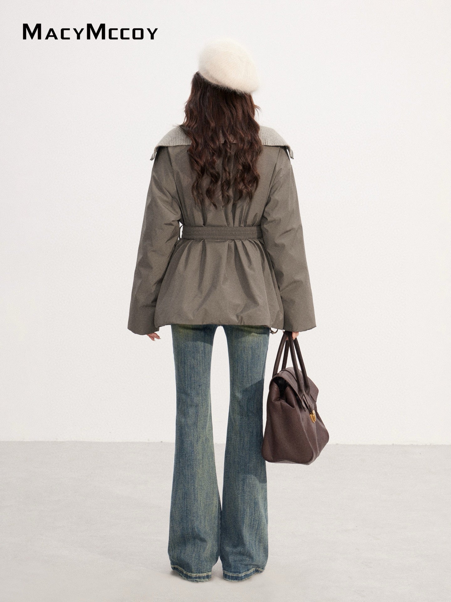 MacyMccoy MMC2025219 Big collar tied down jacket