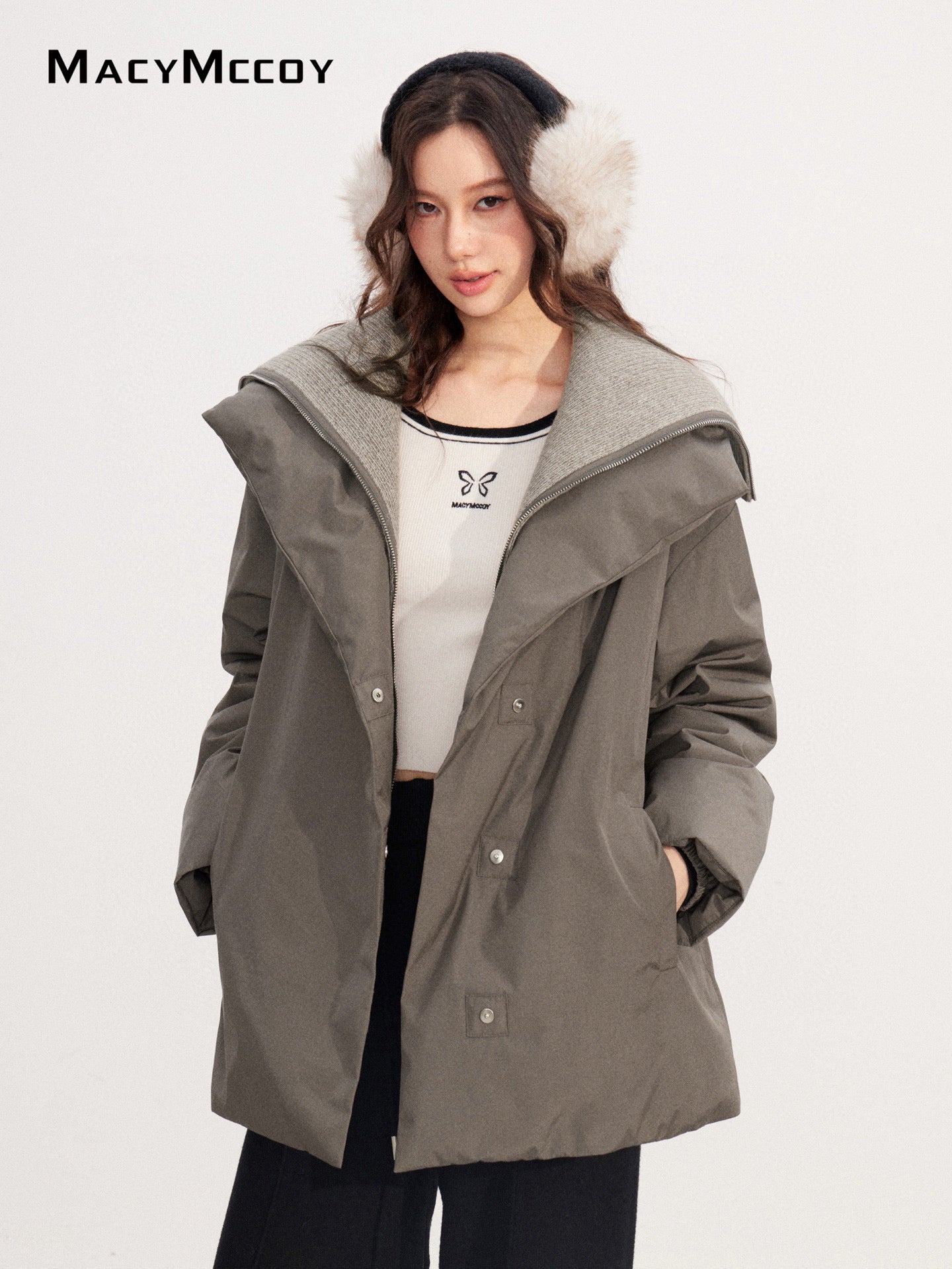 MacyMccoy MMC2025219 Big collar tied down jacket