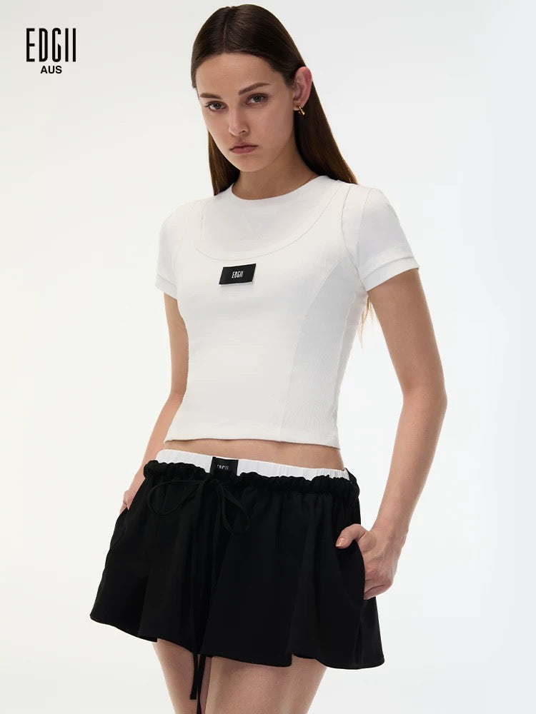 EDGII ED25SS6002 Fake two-piece short sleeves top (2color)