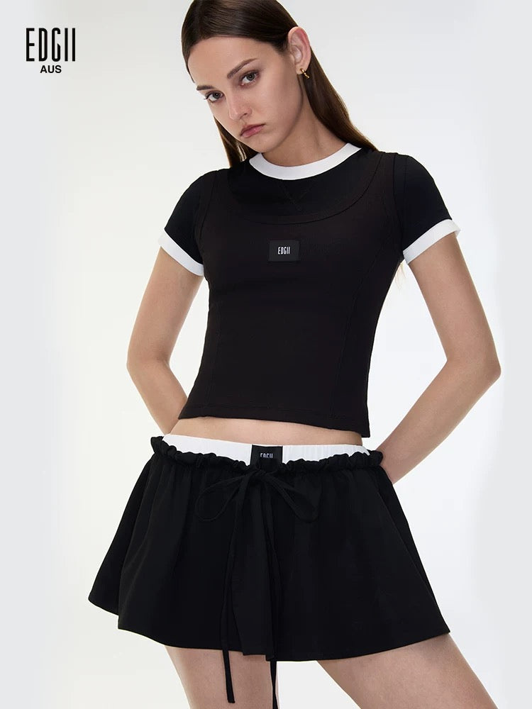 EDGII ED25SS6002 Fake two-piece short sleeves top (2color)