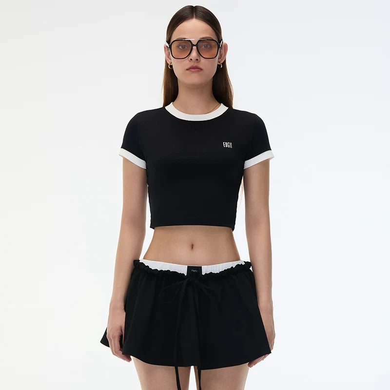 EDGII ED25SS6002 Fake two-piece short sleeves top (2color)