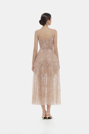 Montsand Pink Flower Lace Midi Dress