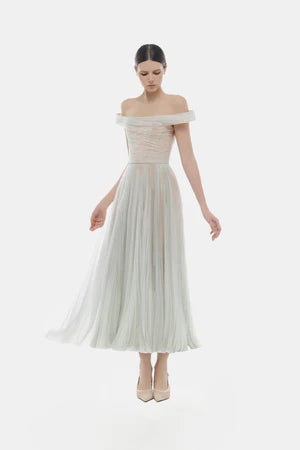 Montsand Mint Off-shoulder Midi Dress