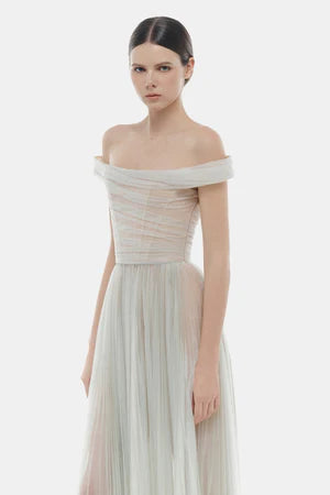 Montsand Mint Off-shoulder Midi Dress