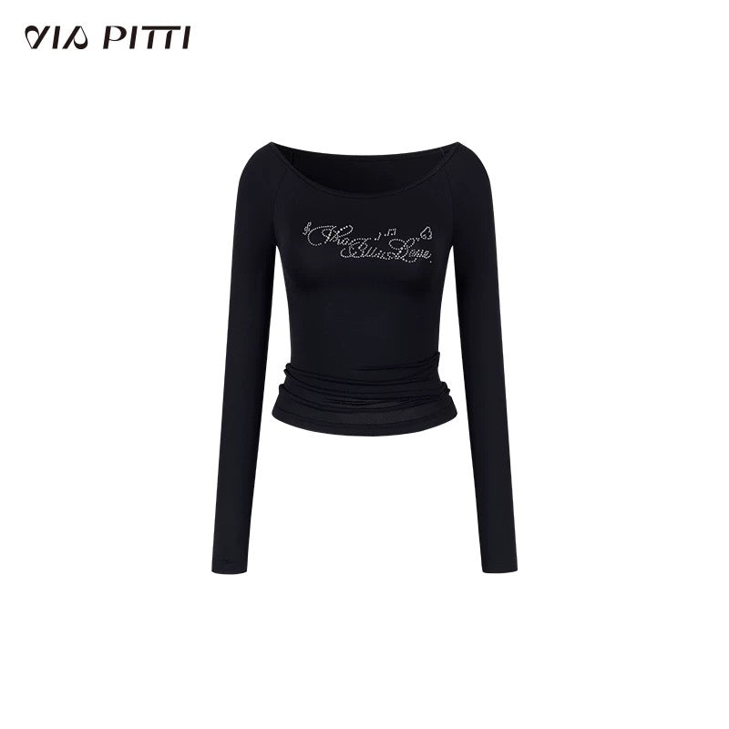 VIA PITTI VIABTP370 Rhinestone one shoulder top