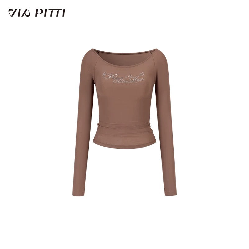 VIA PITTI VIABTP370 Rhinestone one shoulder top