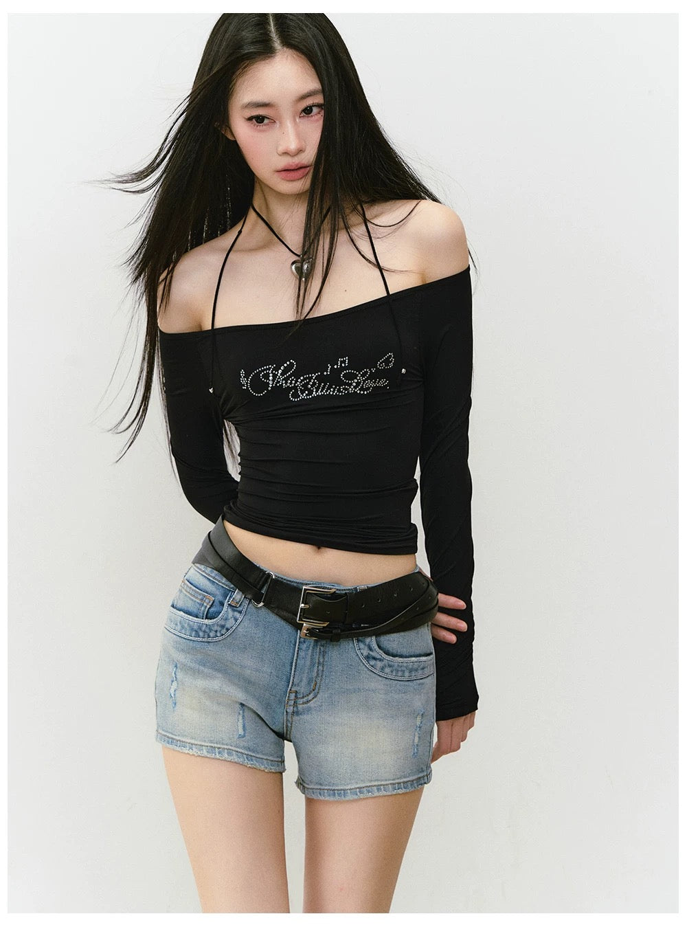 VIA PITTI VIABTP370 Rhinestone one shoulder top