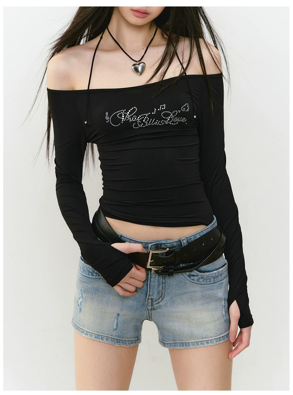 VIA PITTI VIABTP370 Rhinestone one shoulder top