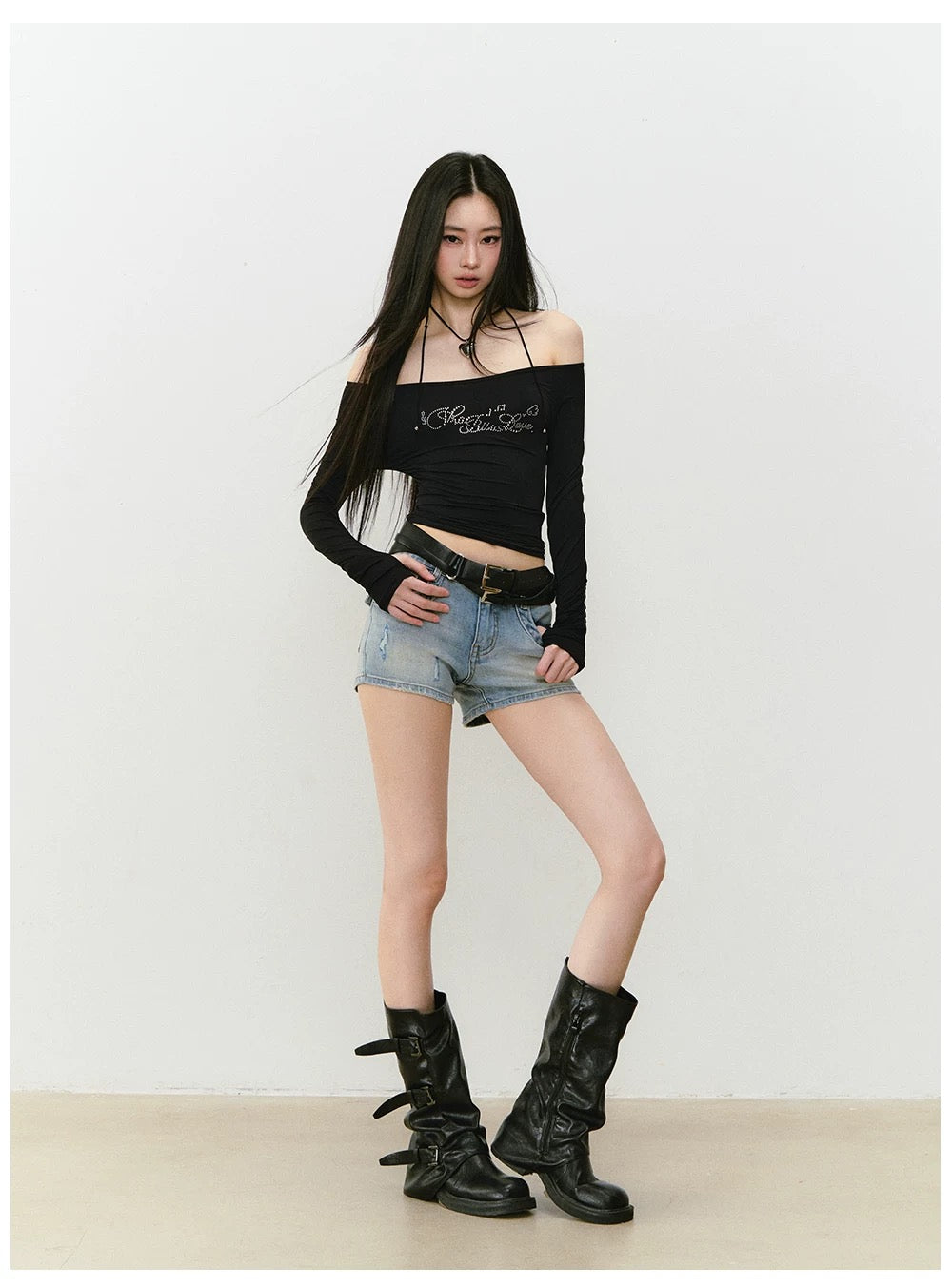 VIA PITTI VIABTP370 Rhinestone one shoulder top