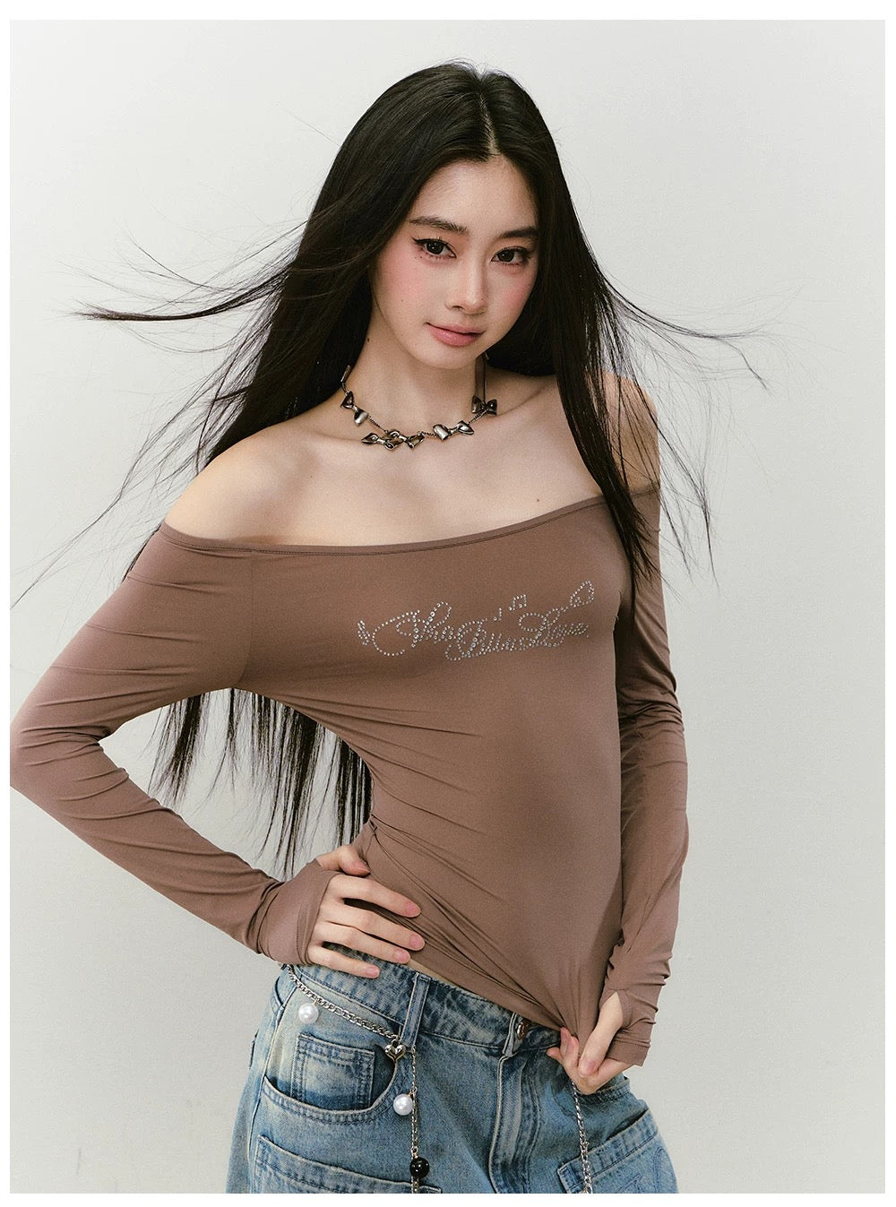 VIA PITTI VIABTP370 Rhinestone one shoulder top