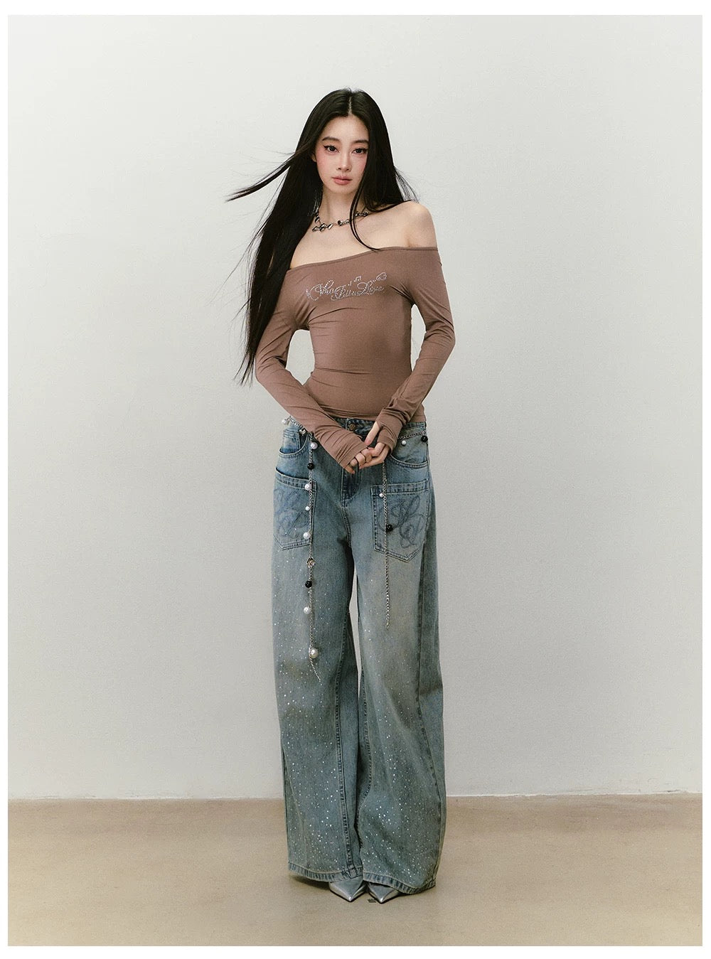 VIA PITTI VIABTP370 Rhinestone one shoulder top