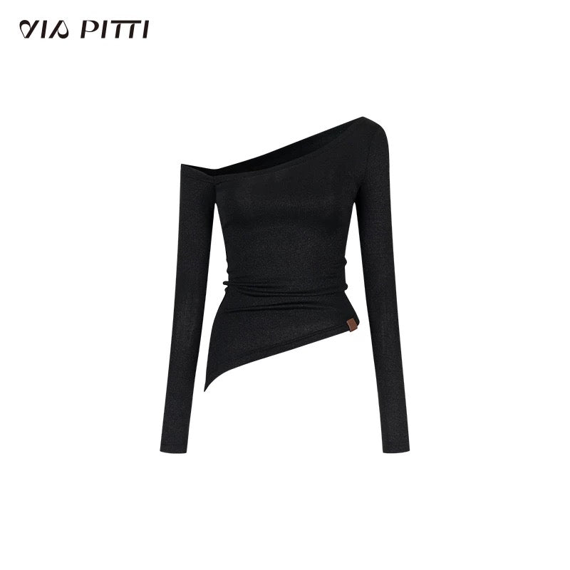 VIA PITTI VIABTP409 Shiny one shoulder irregular T-shirt