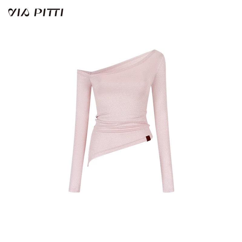 VIA PITTI VIABTP409 Shiny one shoulder irregular T-shirt