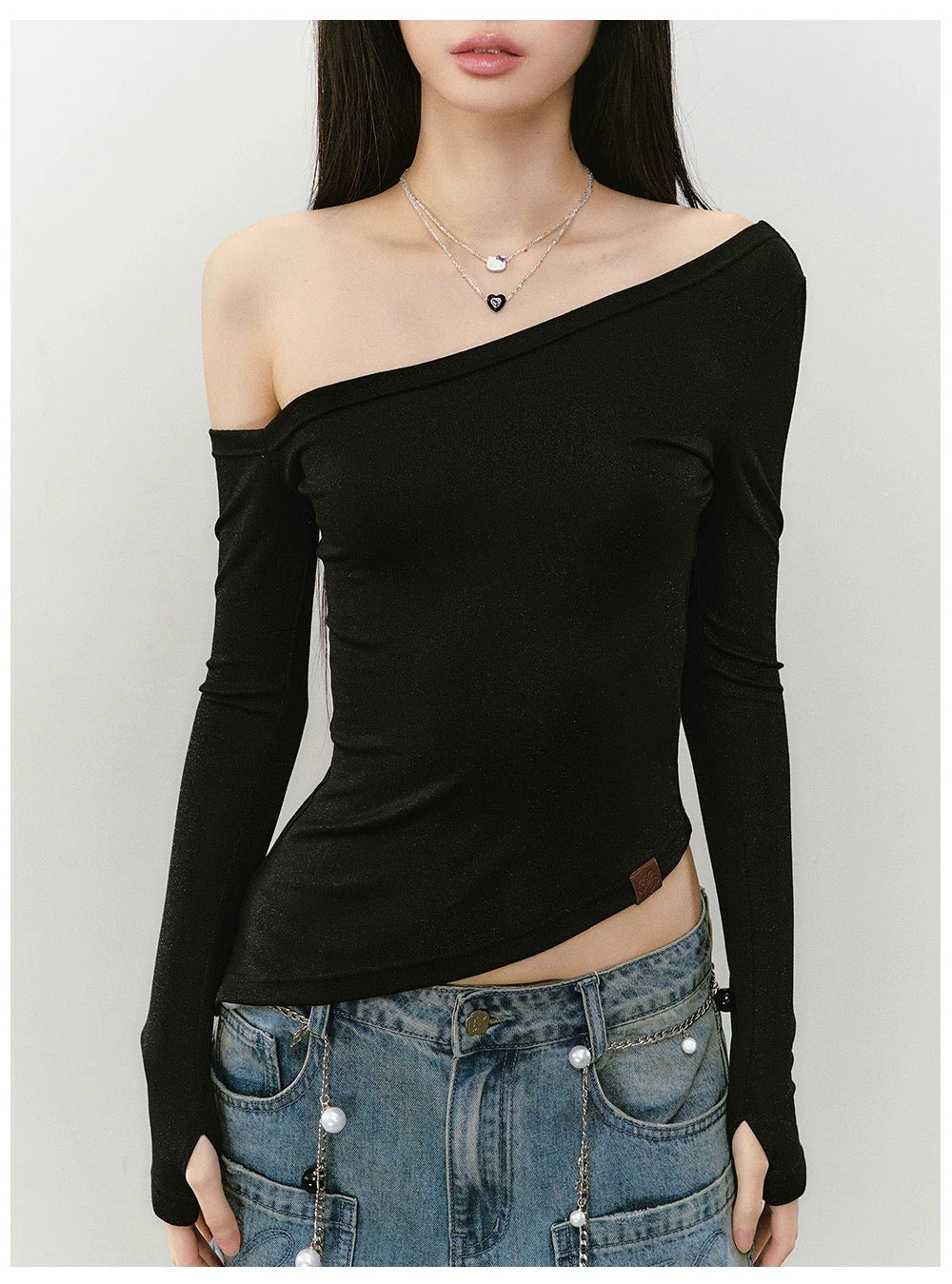 VIA PITTI VIABTP409 Shiny one shoulder irregular T-shirt