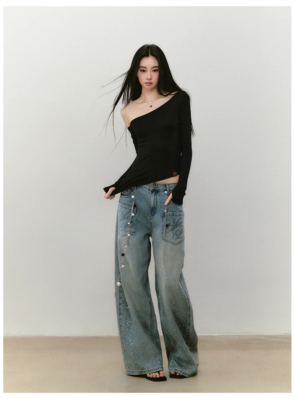 VIA PITTI VIABTP409 Shiny one shoulder irregular T-shirt