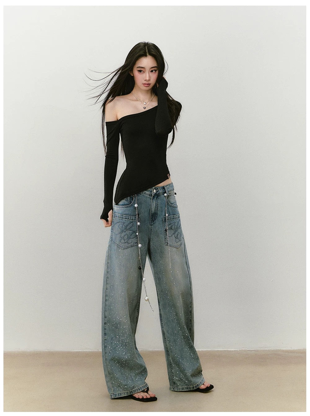 VIA PITTI VIABTP409 Shiny one shoulder irregular T-shirt
