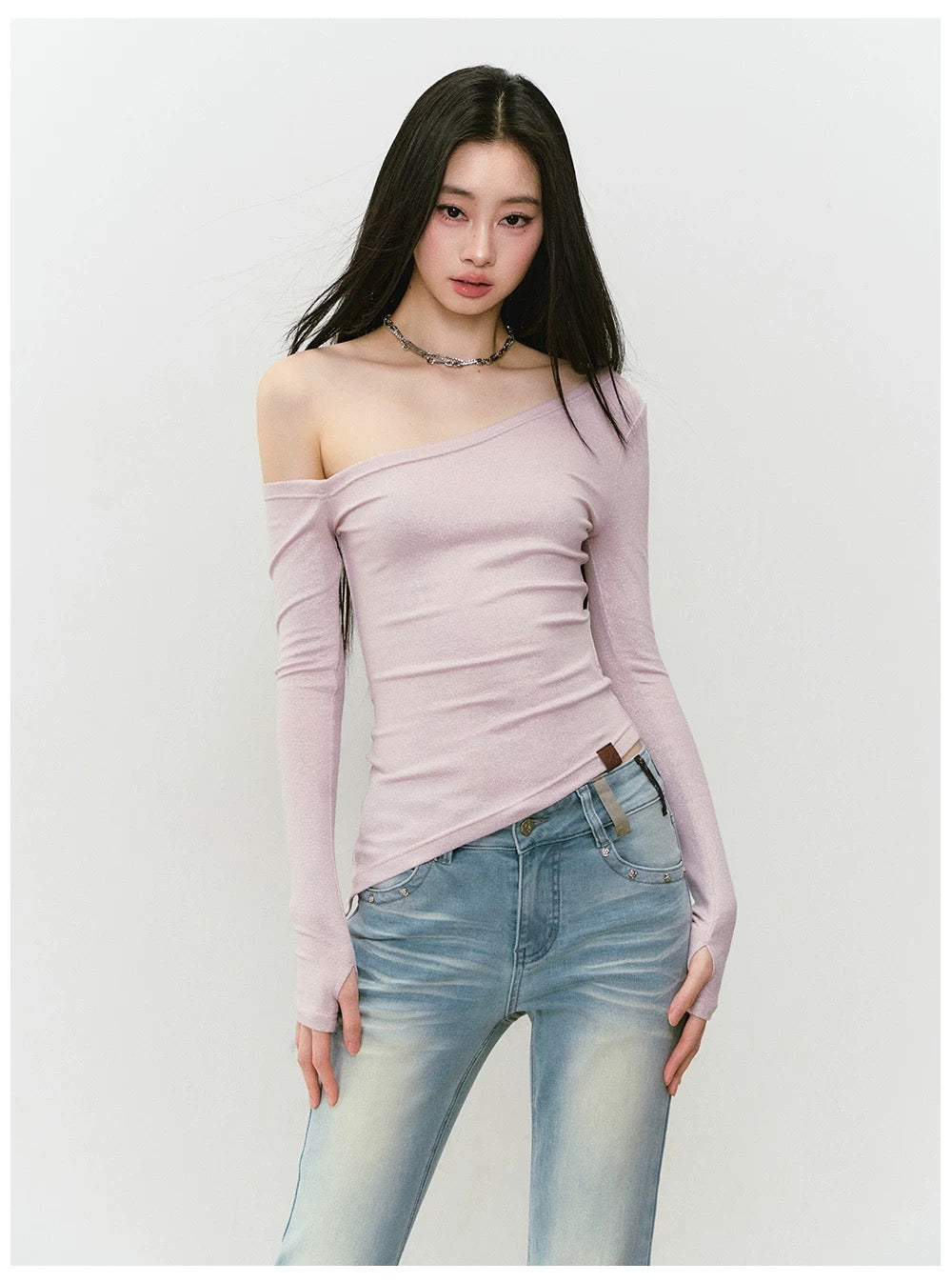 VIA PITTI VIABTP409 Shiny one shoulder irregular T-shirt