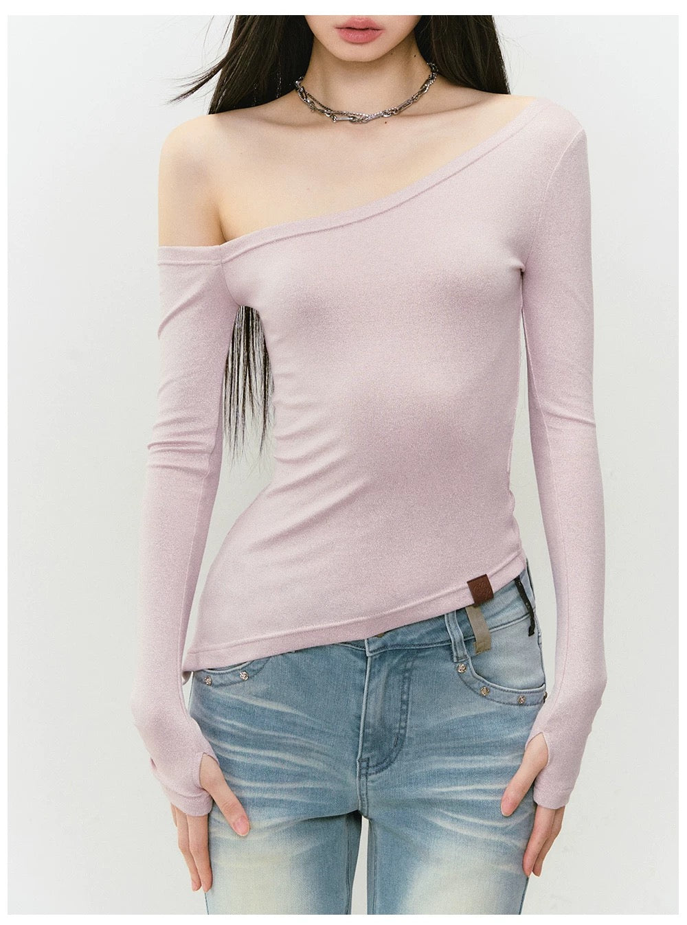 VIA PITTI VIABTP409 Shiny one shoulder irregular T-shirt