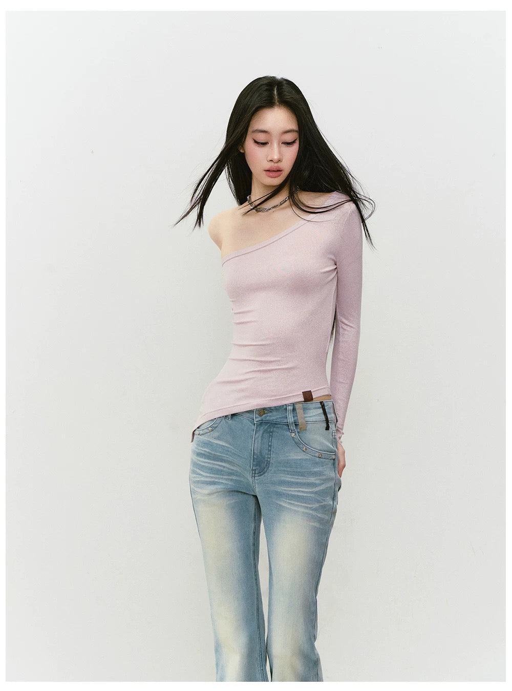 VIA PITTI VIABTP409 Shiny one shoulder irregular T-shirt