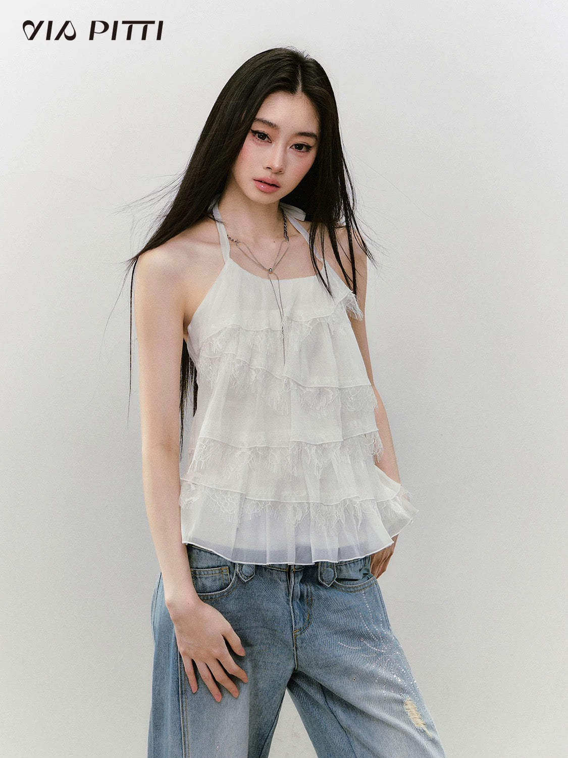 VIA PITTI VIABTP362 Splicing lace neck vest