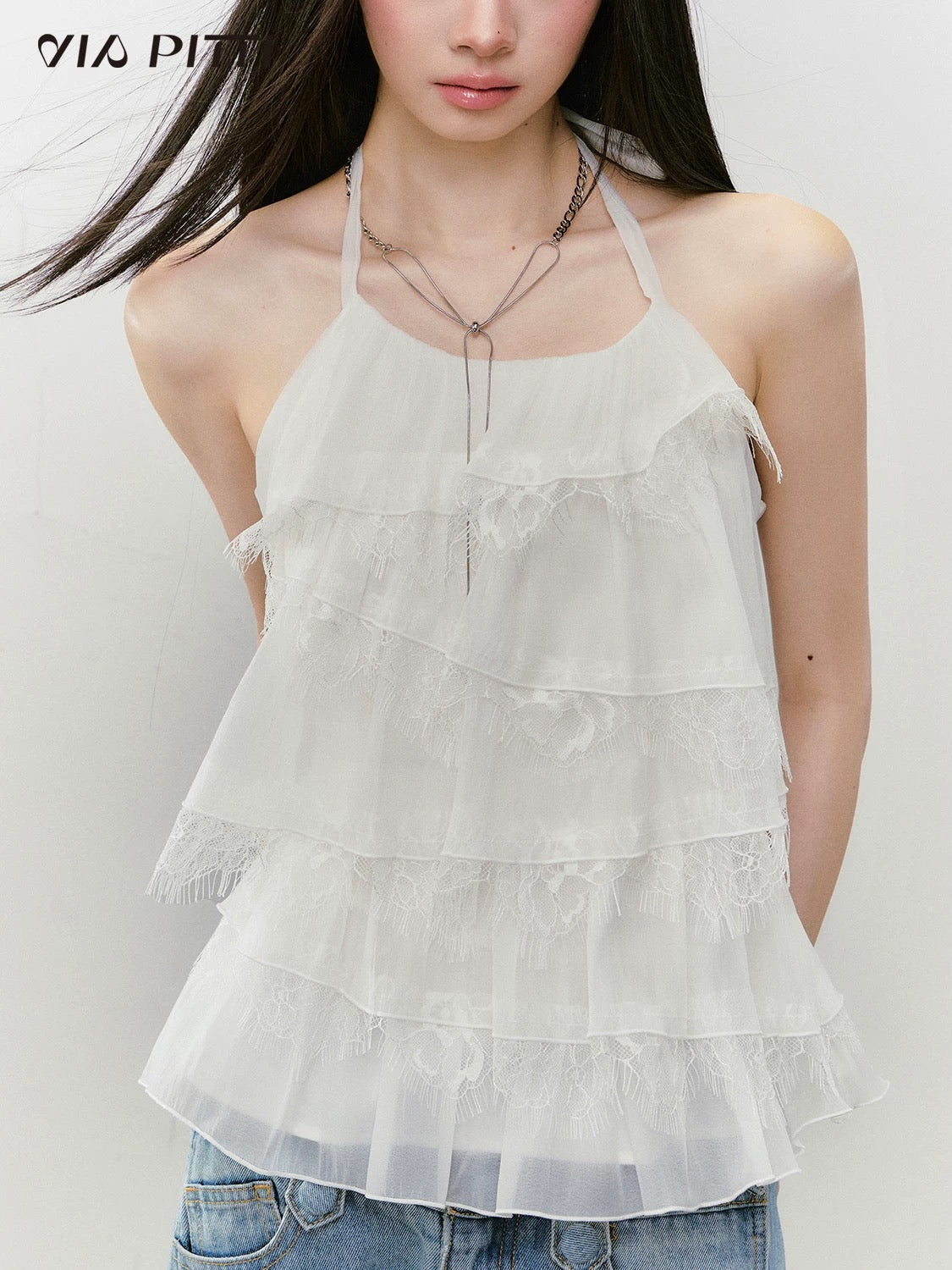 VIA PITTI VIABTP362 Splicing lace neck vest