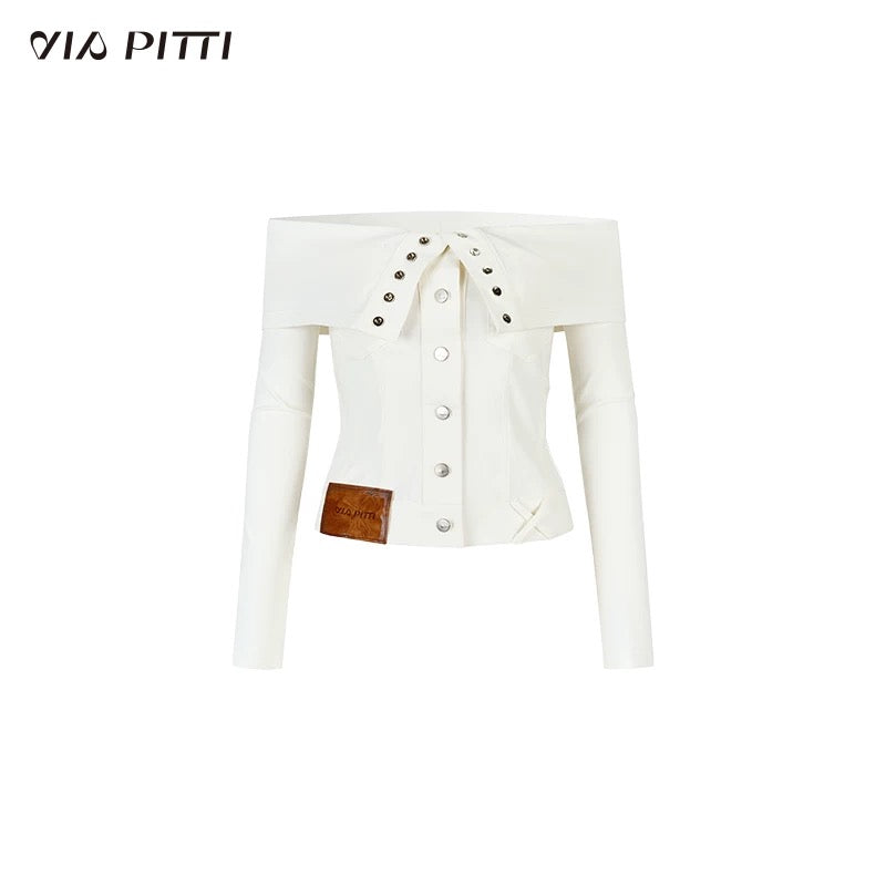 VIA PITTI VIABTP418 Waist cinched high stretch denim jacket