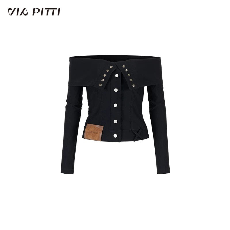 VIA PITTI VIABTP418 Waist cinched high stretch denim jacket