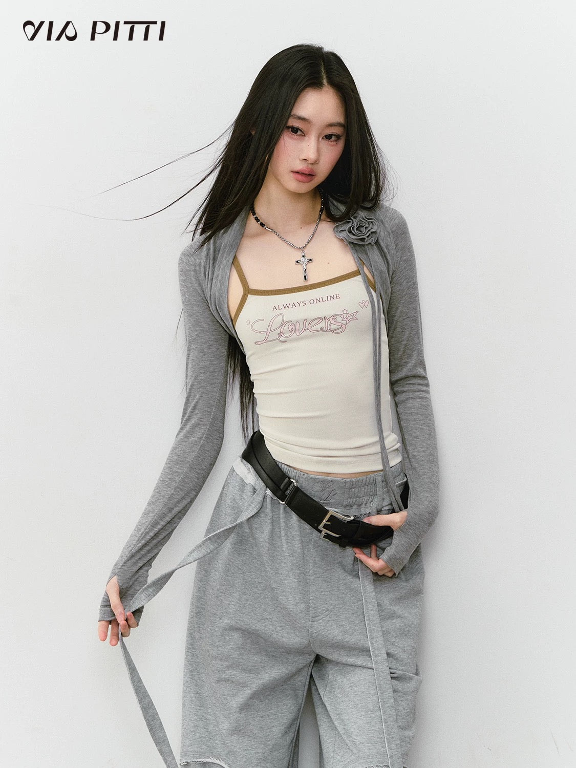 VIA PITTI VIABTP443 Flower slim fitting top