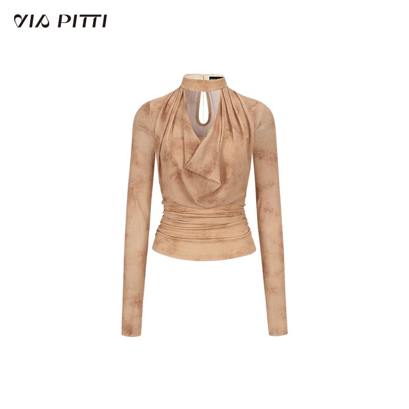 VIA PITTI VIABTP427 Halter neck swinging collar slim fit top