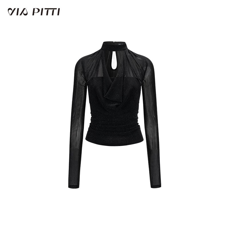 VIA PITTI VIABTP427 Halter neck swinging collar slim fit top