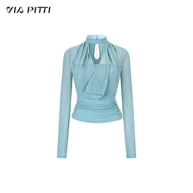 VIA PITTI VIABTP427 Halter neck swinging collar slim fit top